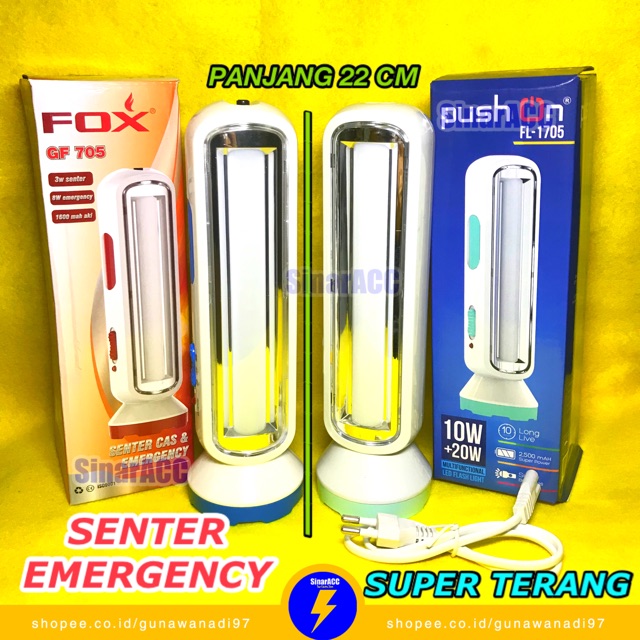 Senter fox GF 705 / 706 Emergency Super Terang led emergency panjang besar padam listrik lampu darurat