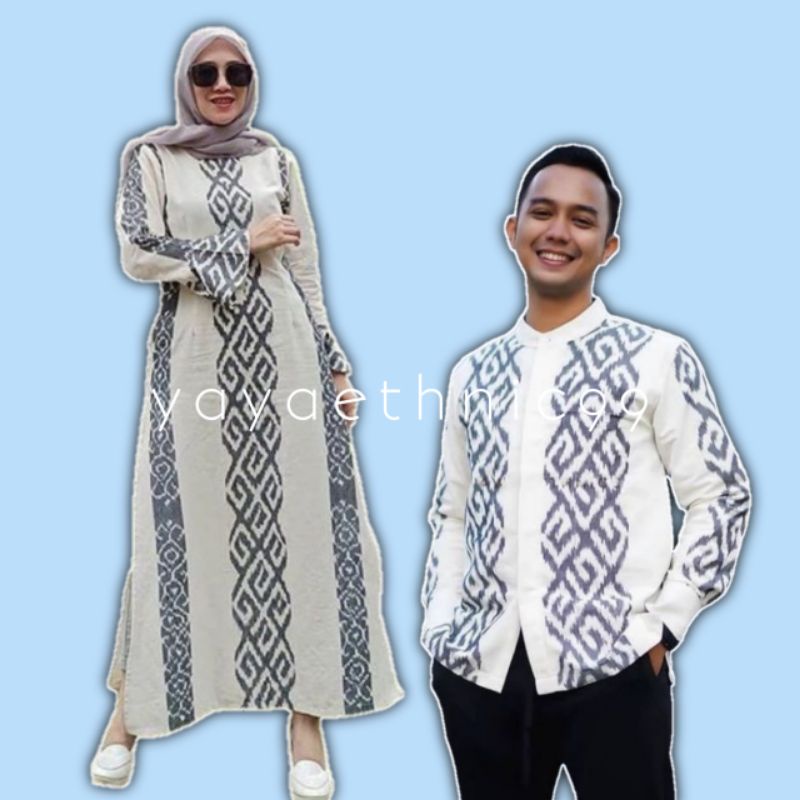 Set couple baju prewed, kemeja ethnic tenun troso, baju kondangan, baju lebaran, gamis tenun, couple baju kondangan tenun troso