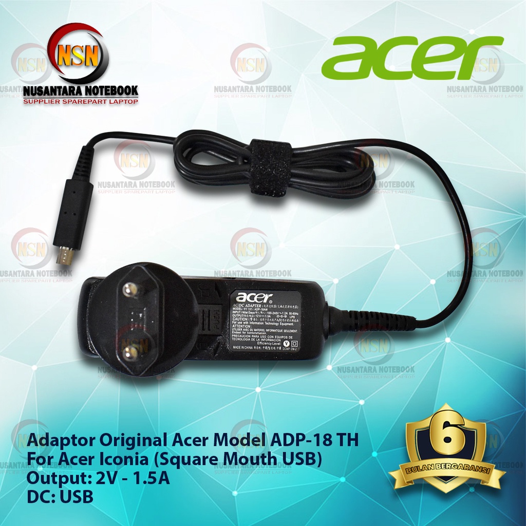 Adaptor Charger Original Acer Iconia 12V - 1.5A Square Mouth USB