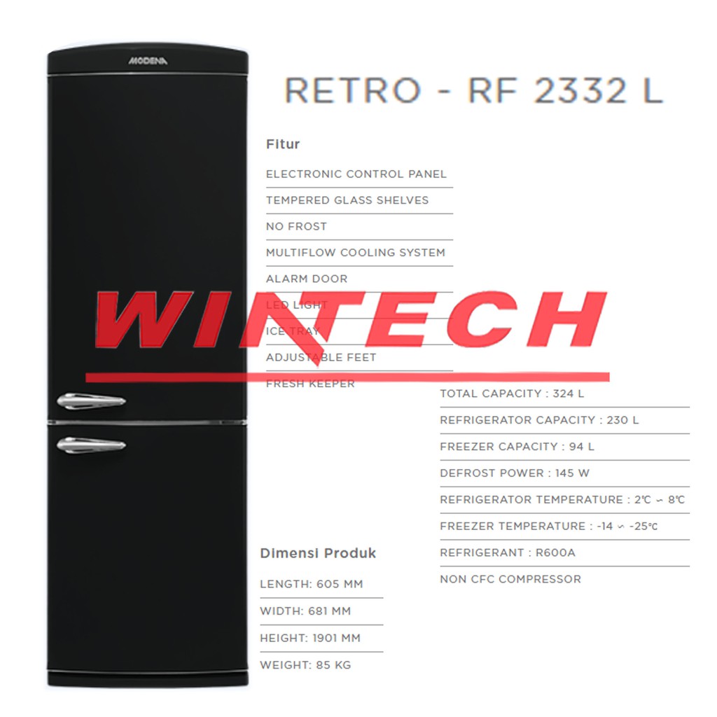 MODENA RETRO RF 2332 L Refrigerator Twist Ice Maker - Kulkas 2 Pintu