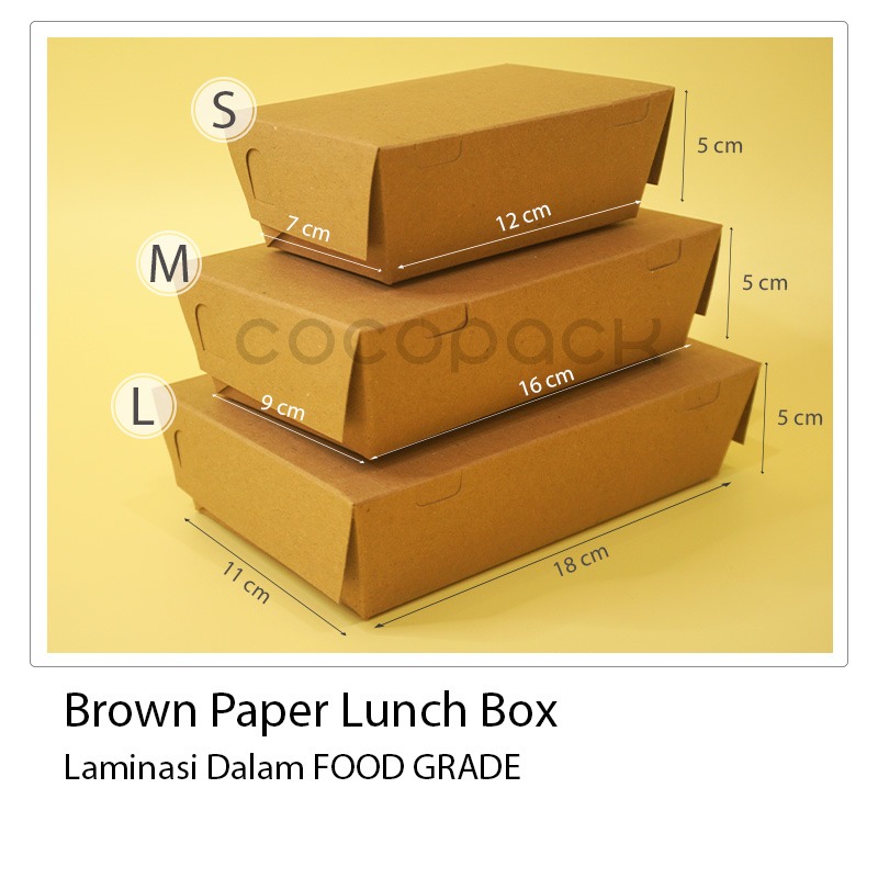 10 PCS Lunch Box S Kotak Nasi Kertas Coklat Laminasi Dalam