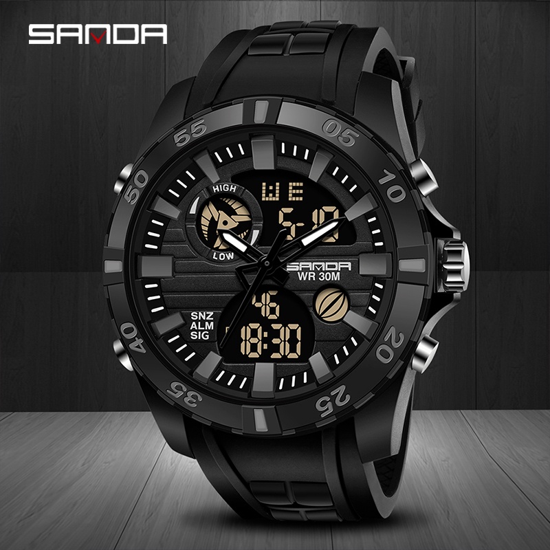 SANDA 791 Jam Tangan Pria Digital Analog Tali Rubber Chronograph Anti Air WATCHKITE WKOS