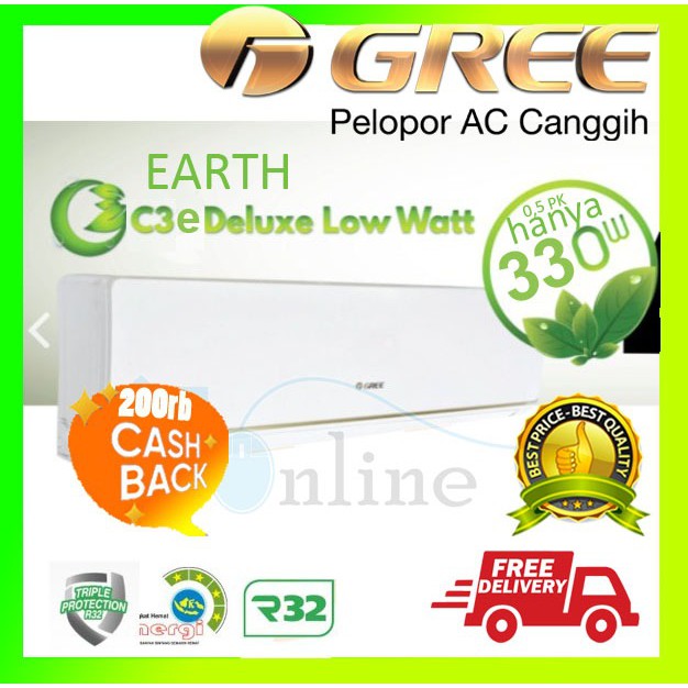 AC GREE DELUXE LOW WATT 2 PK 18C3E ORIGINAL HARGA PABRIK