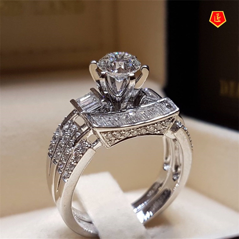 [Ready Stock]925 Silver Diamond-Studded Ring Stylish and Elegant
