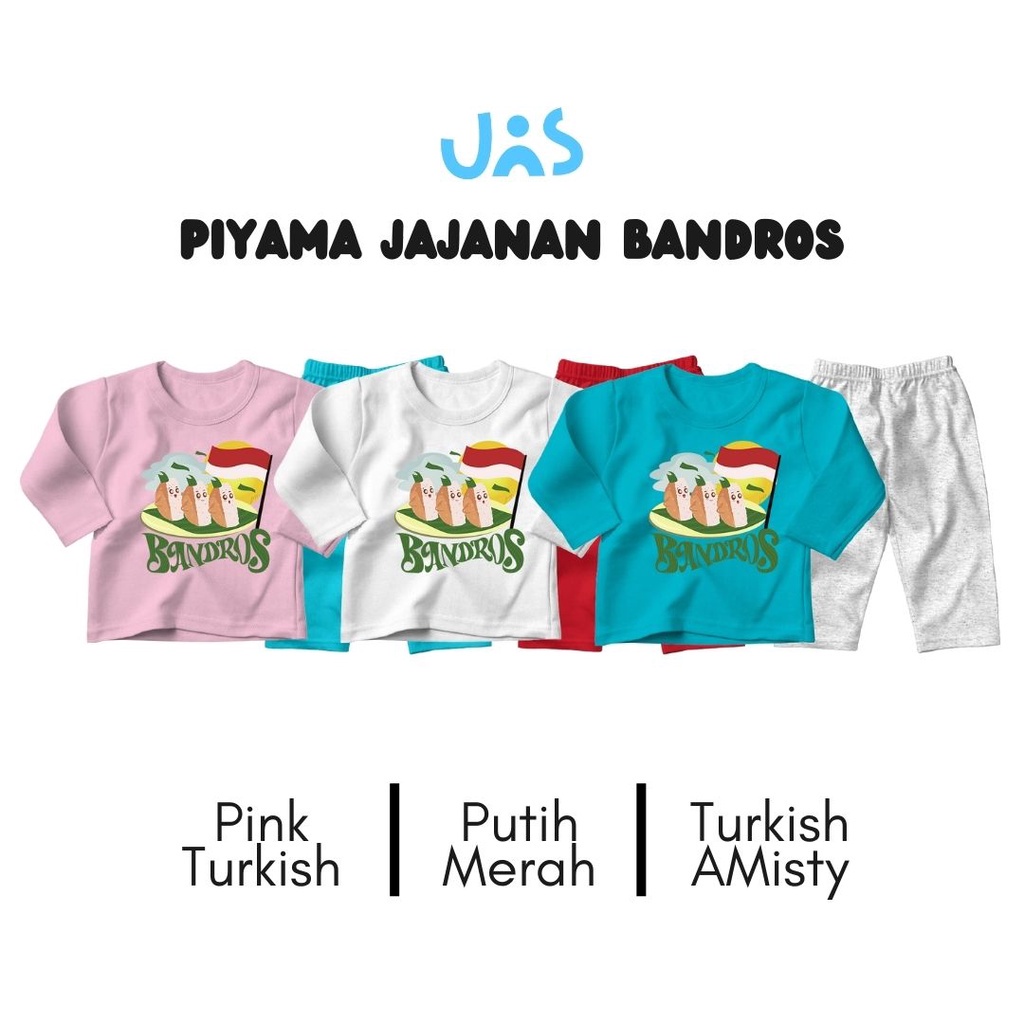 JNS Piyama Indonesia Anak Lengan Panjang Jajanan Tradisional BANDROS Bahan Katun Combed 30s