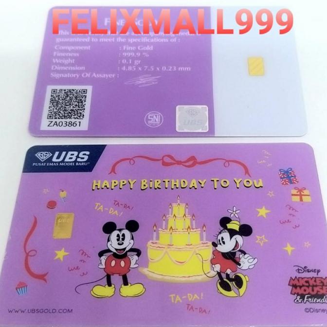 GIFT SERIES UBS DISNEY HAPPY BIRTHDAY MICKEY MINNIE UNGU 0.1 GR