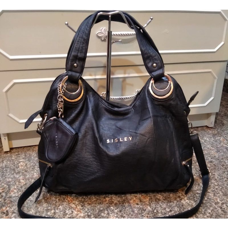 tas wanita shoulder tas bahu sisley kulit mantul hitam preloved