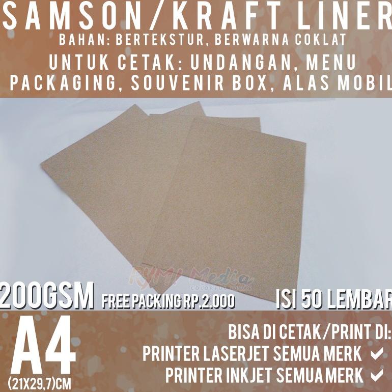 

[(BAYAR DITEMPAT) Samson Kraft 200 gsm A4 isi 50 lembar / Kertas Samson Kraft Liner Tebal 200 gram Coklat pack