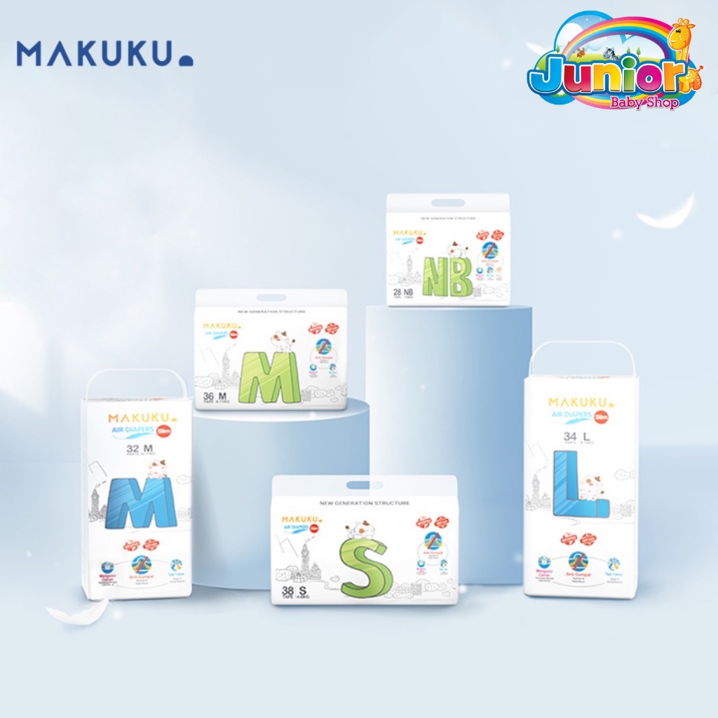 Makuku Diapers - Popok Bayi Pant Makuku Air Diapers Slim NB28 | S38 | M32 | L34 | XL32 | XXL28 -  Popok Bayi Anti Gumpal Perekat sekali pakai