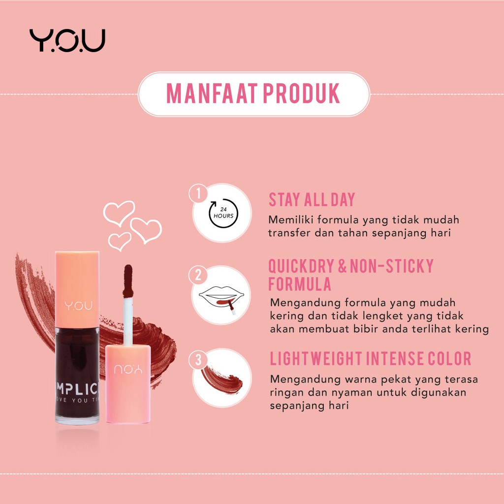 YOU Love You Tint | The Simplicity Y.O.U Makeups Make up Cosmetics Lip Tint Liptint BPOM (KIM)