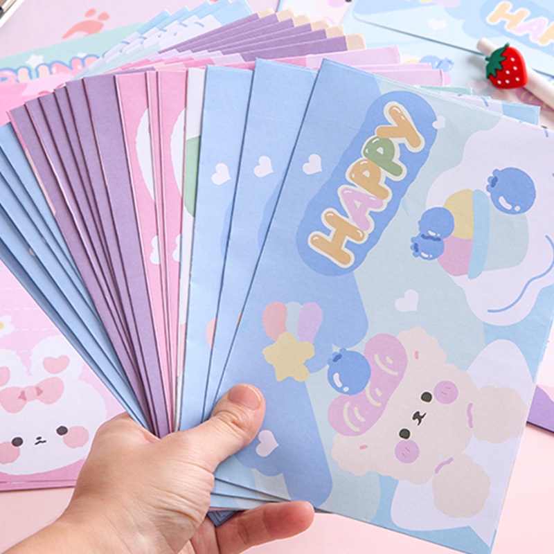 10pcs / Set Amplop Surat Motif Kartun Beruang / Kelinci Lucu