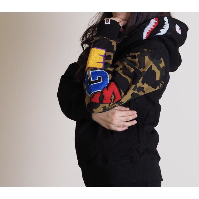 BAPE CAMO FULL ZIP BLACK GREEN ARMY HOODIE BAPE MIRROR QUALITY 1:1 ORI - Hitam, XXL