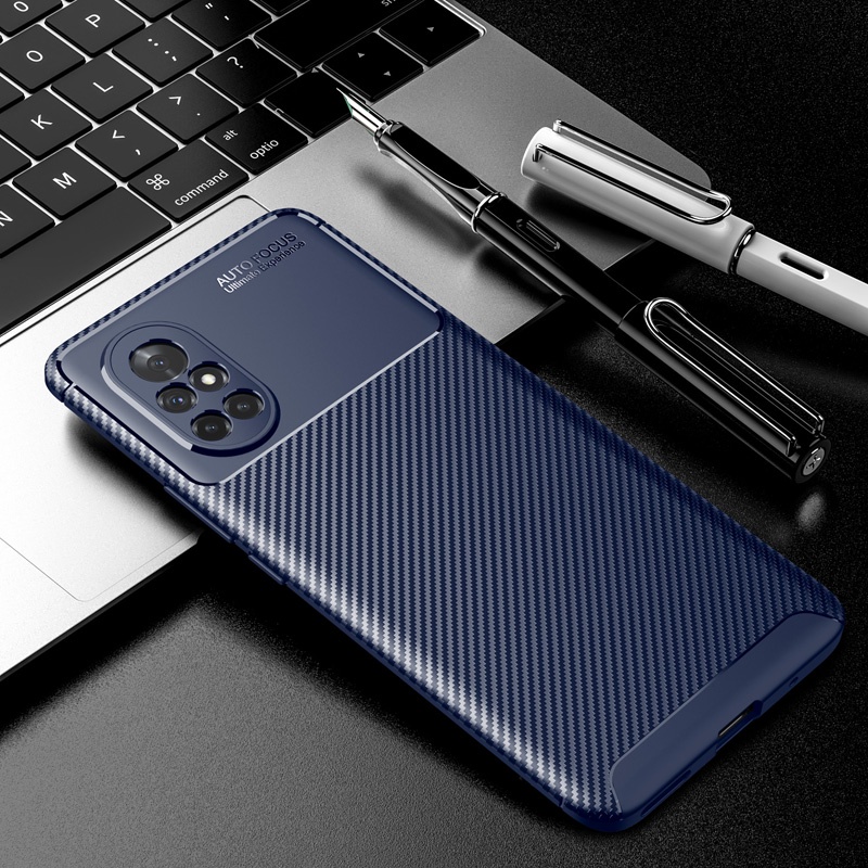 Soft Case Bahan Silikon Tekstur Carbon Fiber Shockproof Untuk Huawei Nova 8 Nova 8 Pro Nova 8i