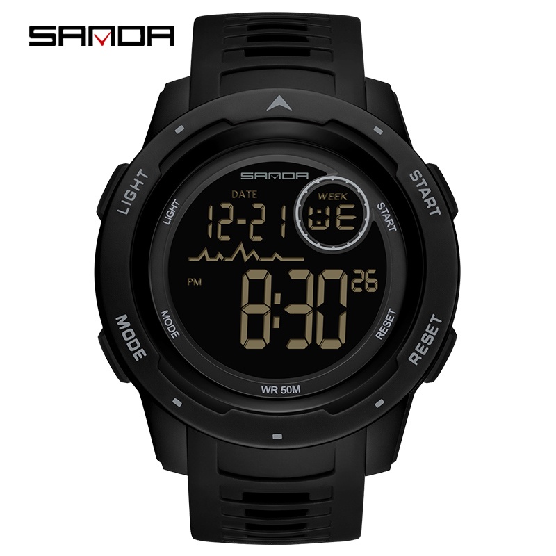 SANDA 2125 Jam Tangan Pria Digital EL Backlight Sport Watch Anti Air-Hitam Hitam