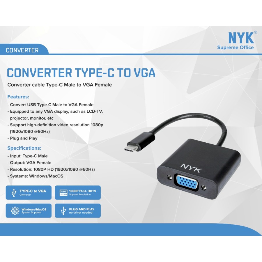 NYK USB Type C To VGA Adapter