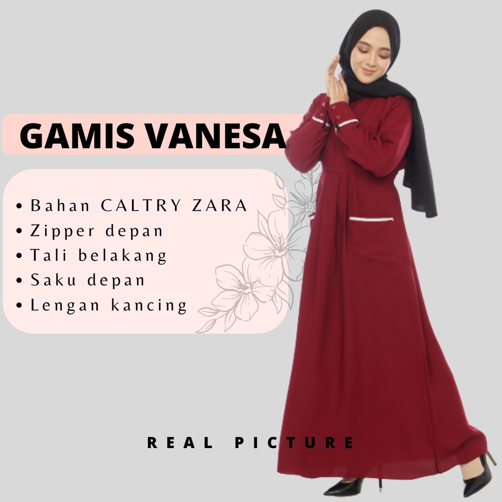 Baju Gamis Syar I Syar'I Syari Polos Kombinasi Dress Satu Set hijab Jilbab Khimar Kerudung VANESA