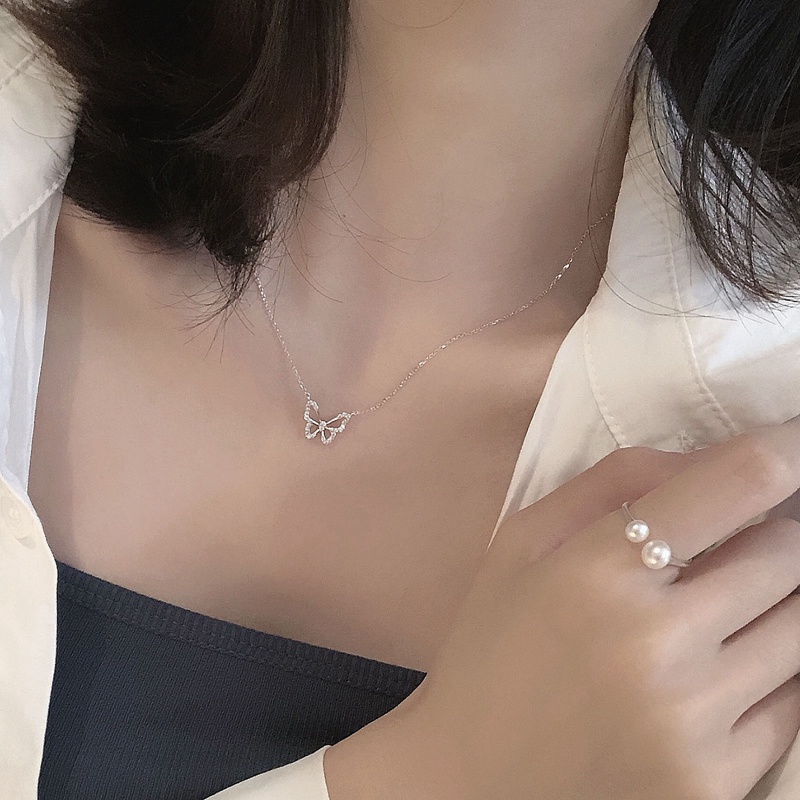 Fancyqube Kalung Choker Desain Kupu-Kupu Hollow Aksen Zircon Untuk Wanita