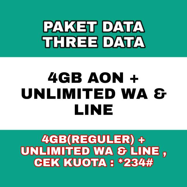 Paket data three data 4gb aon plus unlimited wa dan line sebulan paket internet murah