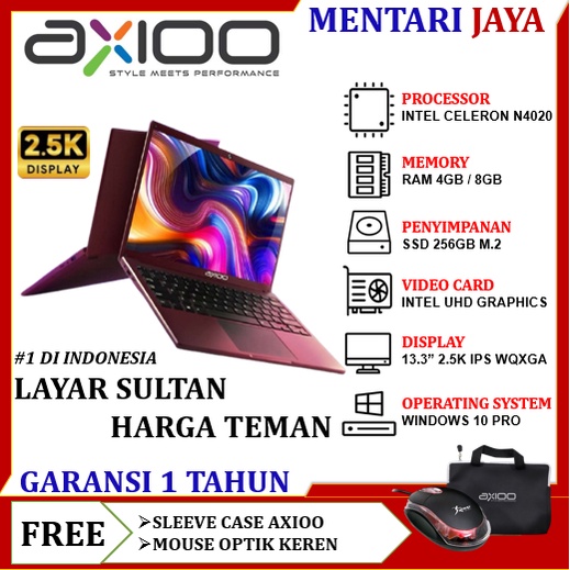 Axioo MyBook 14F N4020 RAM 4GB/8GB SSD 256GB 2.5K IPS Display Windows 10 Laptop Pelajar Termurah Baru Original