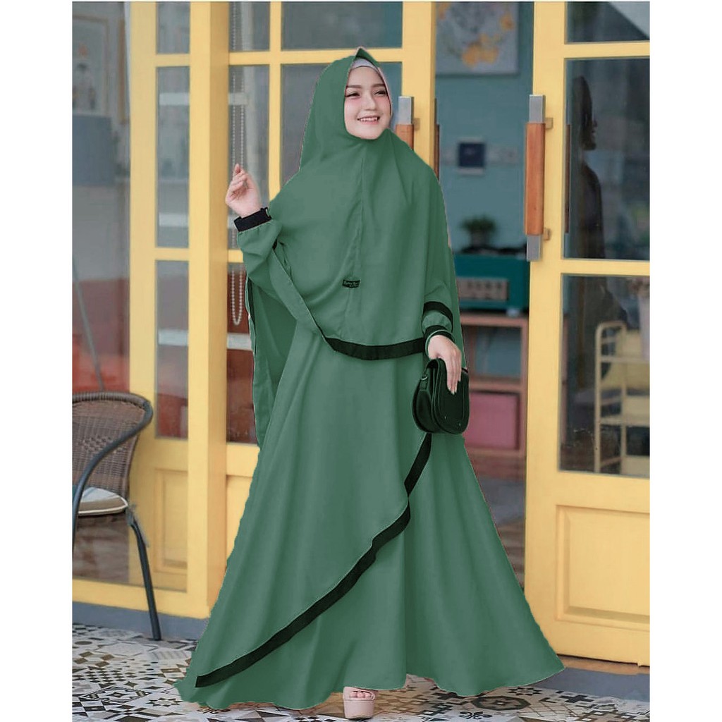 Satu set Gamis + Hijab Marinka Syari / gamis wanita plus khimar [ Promo Flash Sale ]