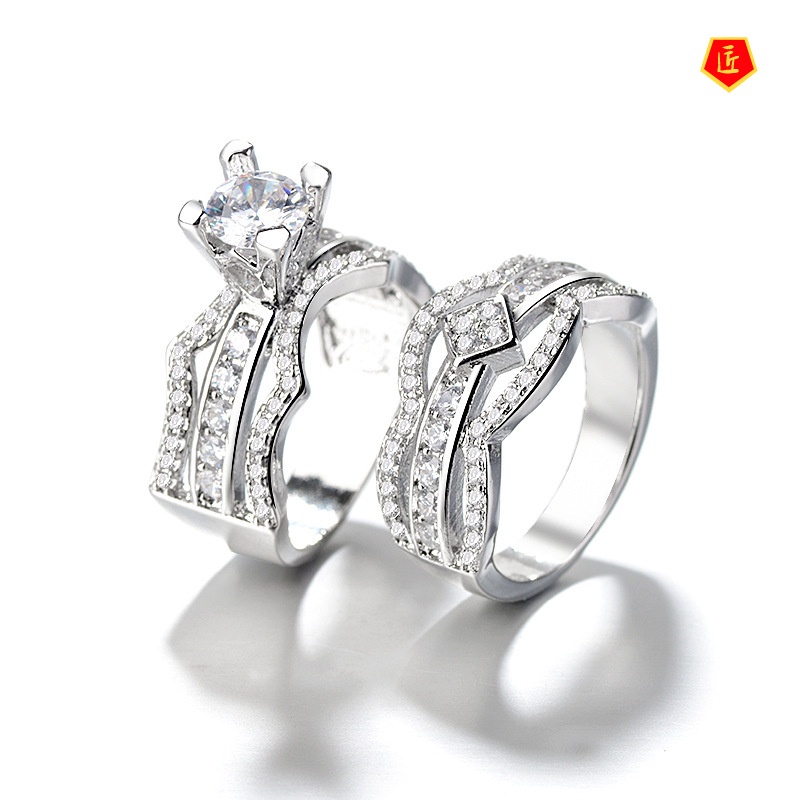 [Ready Stock]Fashion Elegant Full Diamond Ring Set