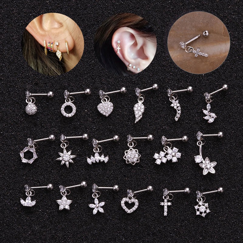 Xusamss Punk Body Piercing Earrings Stainless Steel Crystal Skull Stud Earrings 