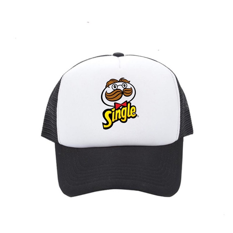 CUSTOM Topi Trucker Jaring SINGLE Hitam Putih