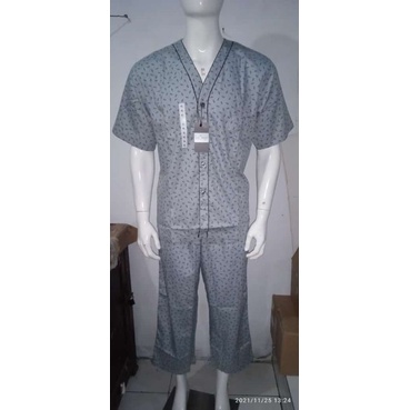 piyama katun pria dewasa lengan pendek v neck grey la mirage
