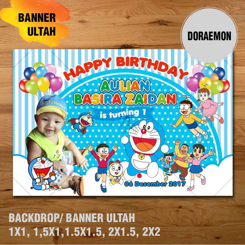 DORAEMON BANNER BACKDROP SPANDUK  ULANG  TAHUN  UL TAH 1X1m 