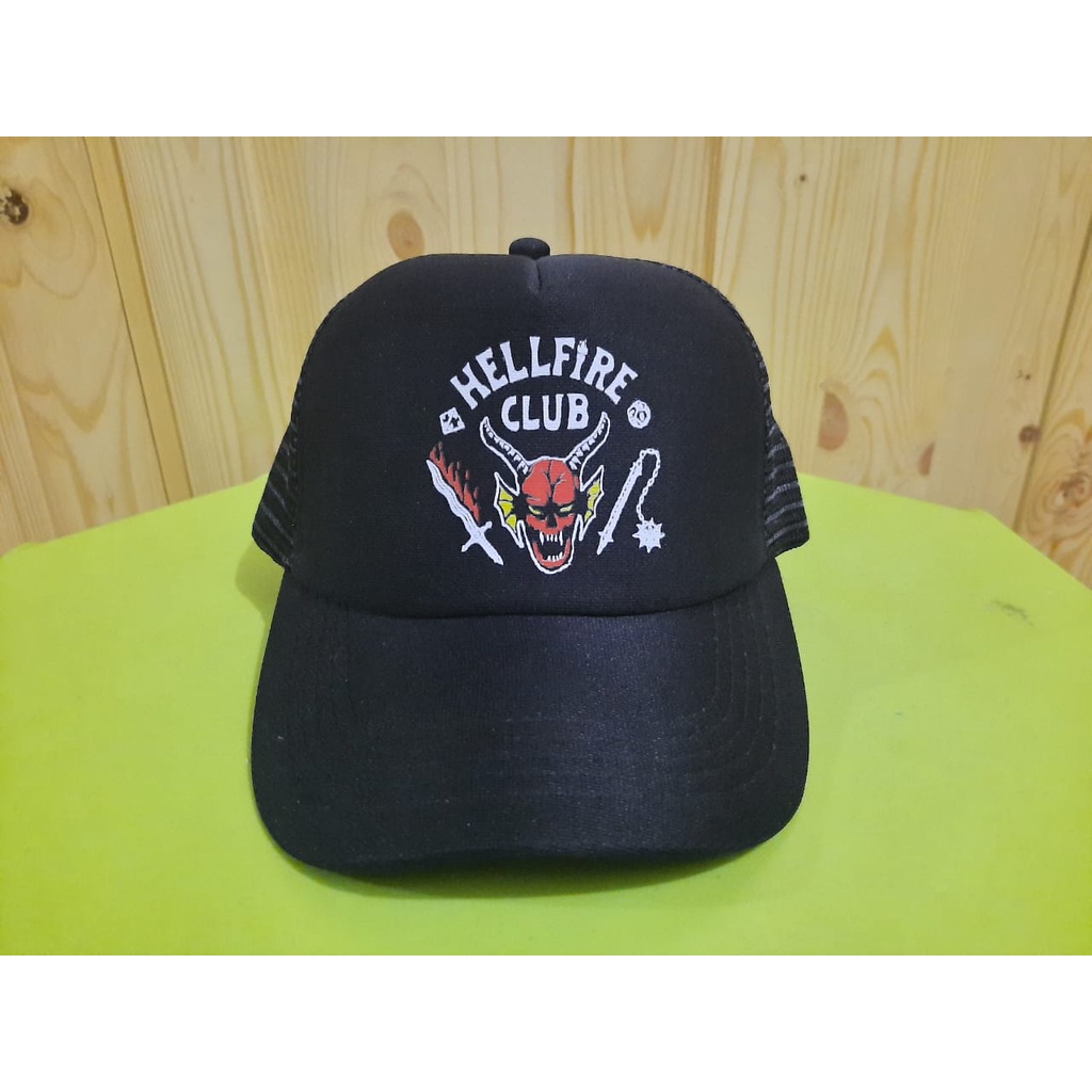 TOPI JARING / TRUCKER  HITAM - STRANGER THINGS HELLFIRE CLUB