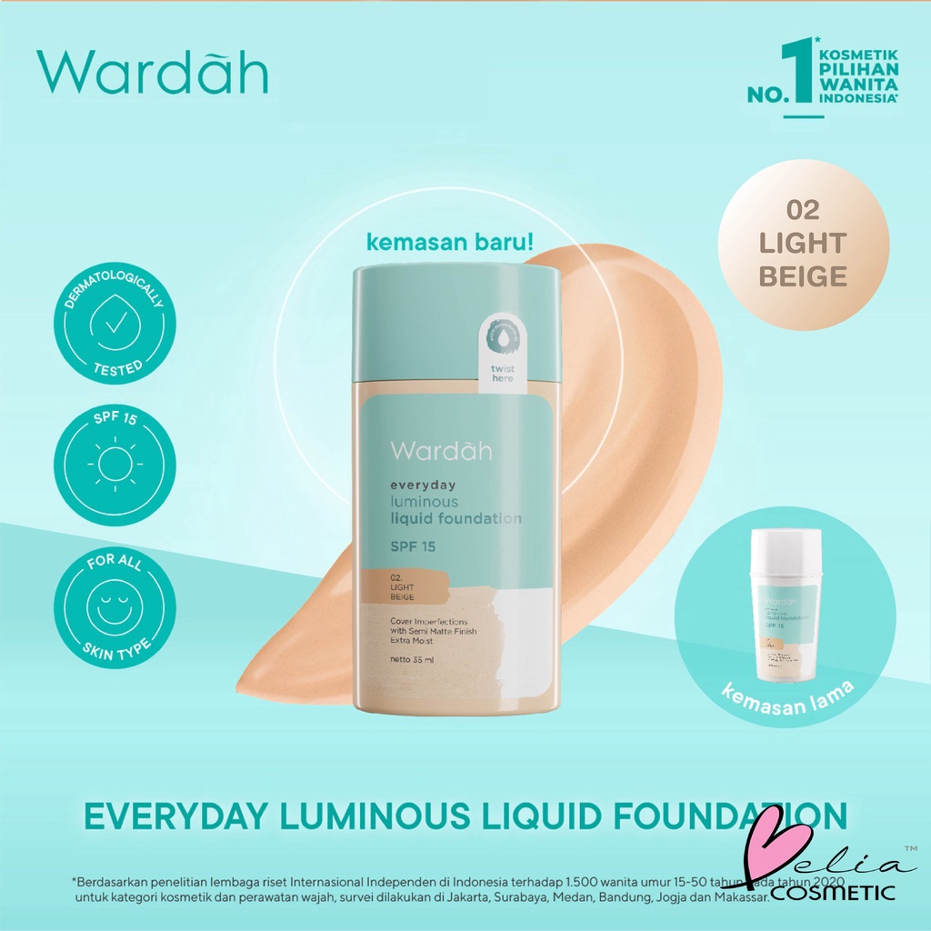 ❤ BELIA ❤ WARDAH Everyday Luminous Liquid Foundation SPF 15 35ml | Everyday Luminous Face Powder 40g | foundation cair wardah