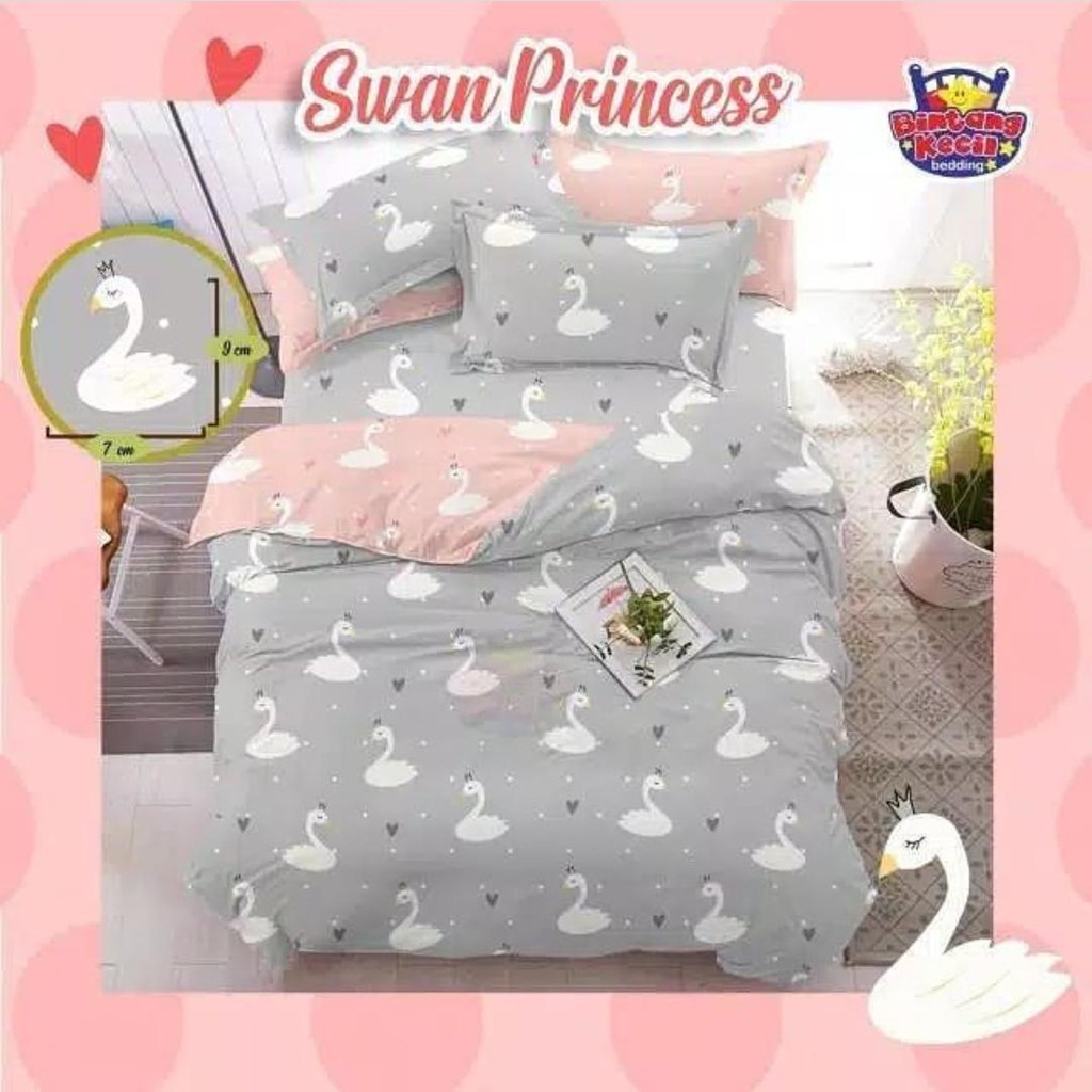 Sprei Katun Lokal Premium / Sprei Swan Princess Ready ABU LIAT SLIDE AKHIR REALPICT YA by Bintang ke