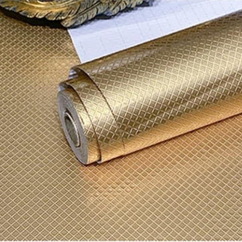 wallpaper sticker dapur alumunium foil motif gold kotak kecil