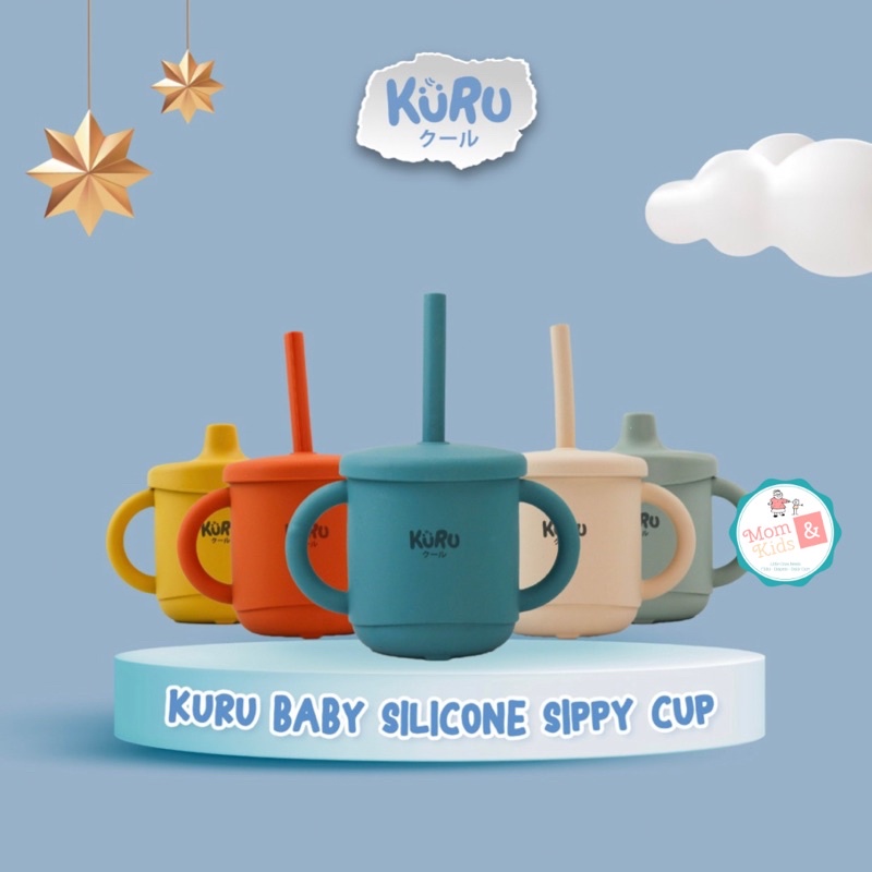 Kuru Baby Silicone Sippy Cup Set | Gelas Silikon Bayi + Straw