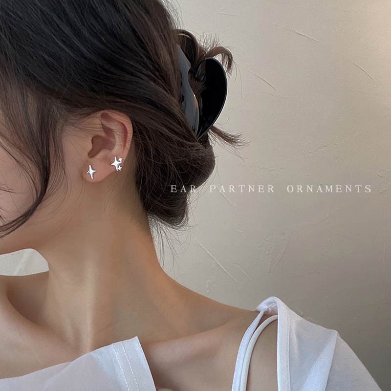 Papaozhu Trendi S925 Perak Bintang Kecil Stud Anting-Anting Untuk Wanita Gadis Fashion Telinga Perhiasan Kreatif Bintang Anting-Anting Aksesoris Sehari-Hari