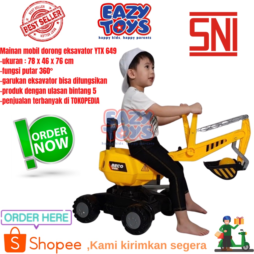 Mainan Mobil Dorong Anak Excavator Mainan Ride On Beko YTX 649 Bisa Rotasi 360°