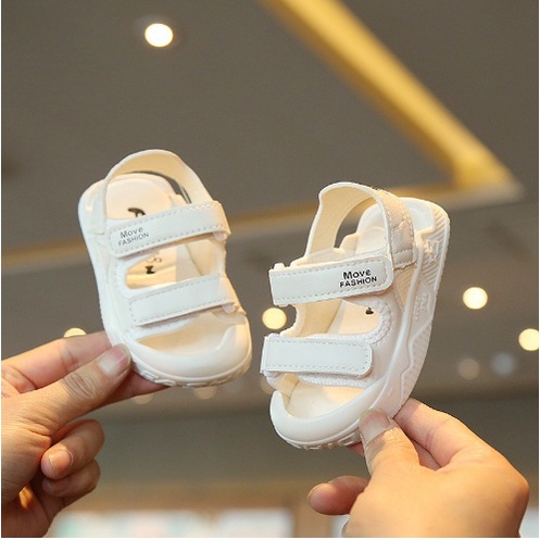 SANDAL ANAK UNISEX IMPORT MOVE FASHION BLACK WHITE BAHAN LEMBUT NYAMAN DIPAKAI 16-25