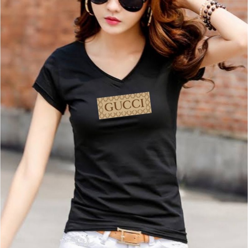 kaos wanita cewek import premium u neck v neck bodyfit stretch