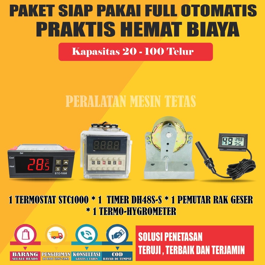 Paket Full Otomatis Rak Geser Thermostat STC1000 Thermo-Hygrometer Mesin Tetas Telur Full Otomatis