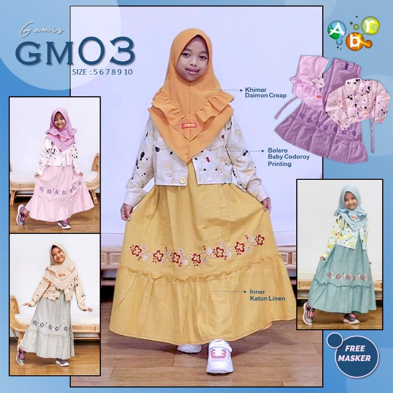 Setelan Busana Muslim Gamis Anak Perempuan By ABR Bahan Katun Baby Codoroy Free Masker 2 ply
