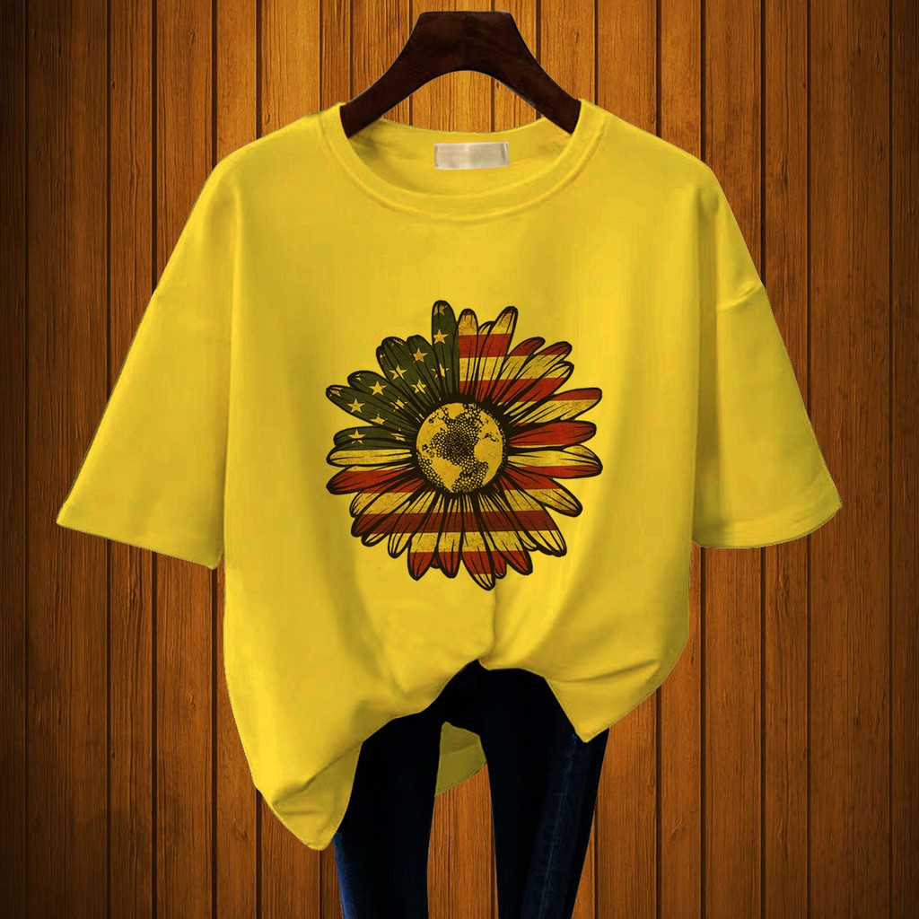 CALVIERO SHOP - BAJU KAOS WANITA DEWASA PRINT SUN FLOWERS FLAG CASUAL