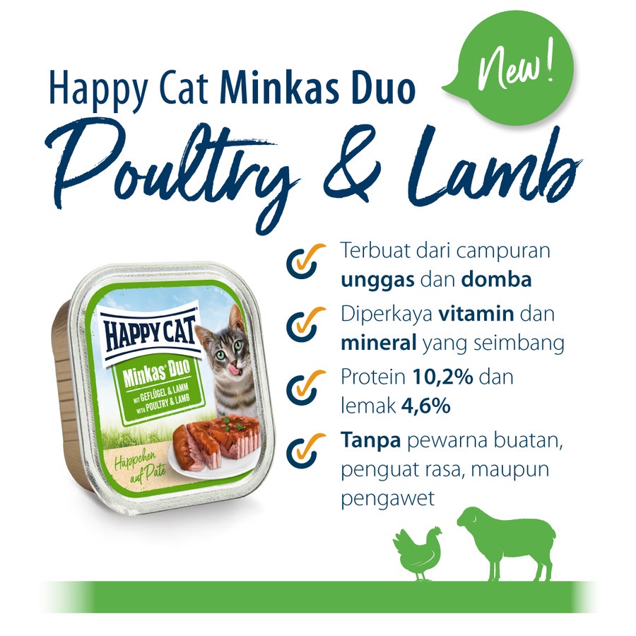 Happy Cat Minkas Duo Makanan Kucing Basah Daging Ayam dan Domba 100gr