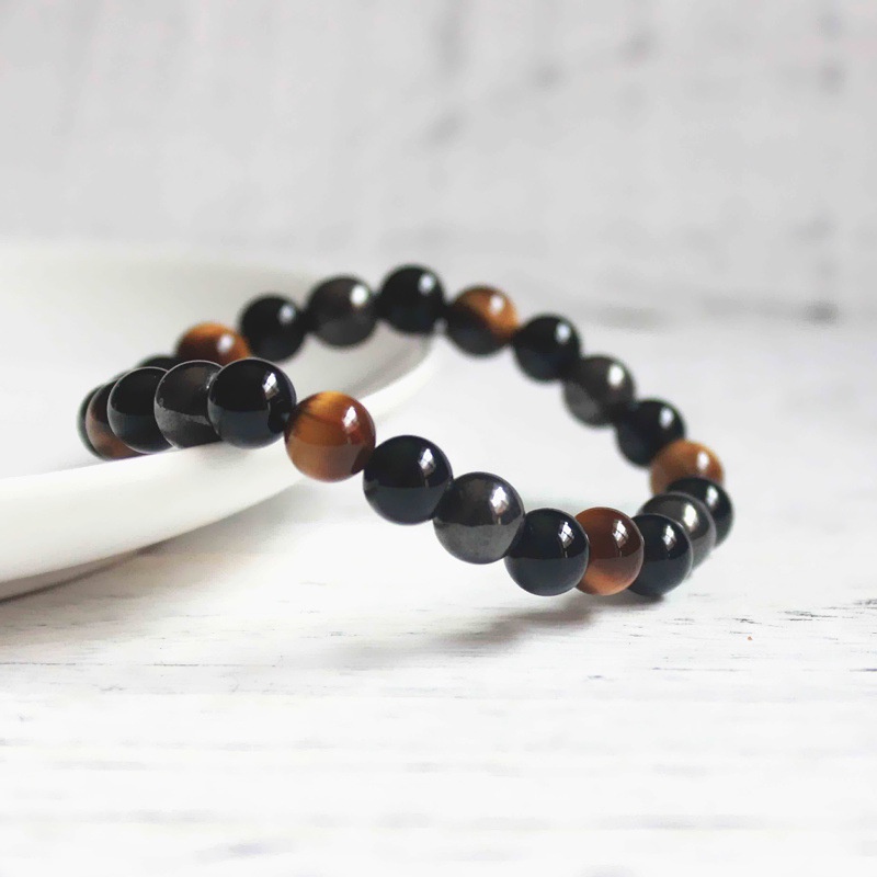 [ Unisex Natural Obsidian Adjustable Stretch Beads Bracelet][tress Relief Healing Chakra Yoga Bracelet  ]