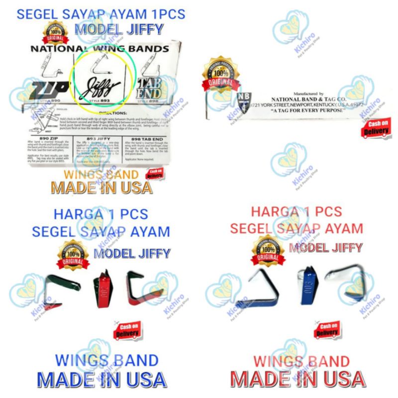 Wing Band Ayam Model Jiffy Harga Untuk 1 pcs Segel Sayap Ayam Import USA ( Tidak Bisa Request Nama d