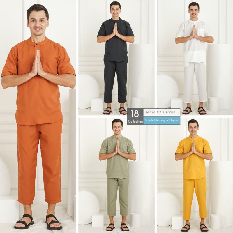 [Bisa COD] Koko Kurta Dewasa Polos Lengan Pendek Satu Set Baju Dan Celana