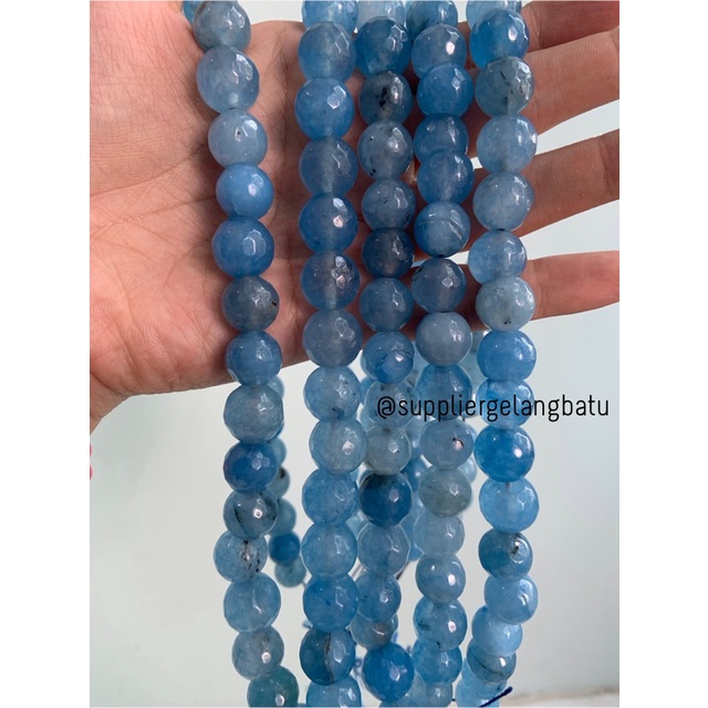 batu AGATE BIRU FACETED BEADS 12mm cutting blue bahan gelang kalung