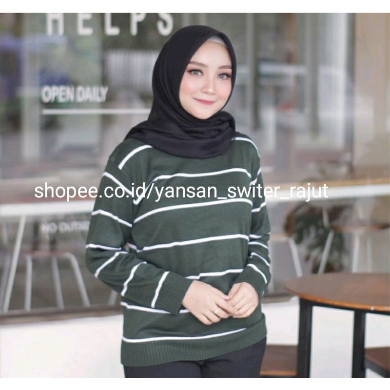 Yansan switer rajut / Bareska Outer knit / sweater oblong polet strip / Sweater rajut model terbaru