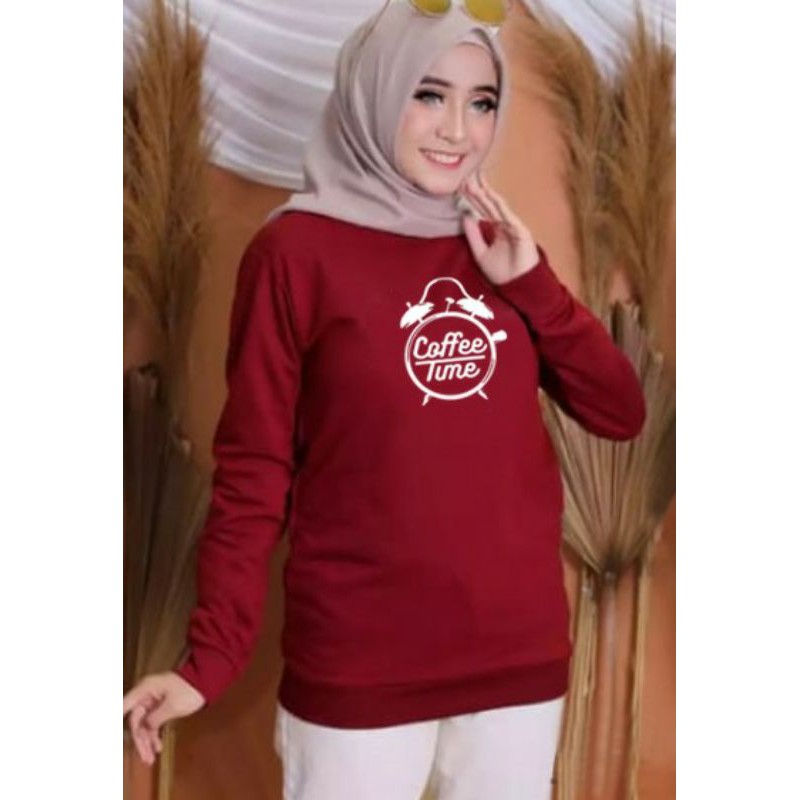 Kaos Lengan Panjang COFFE JAM / Kaos Sweatshirt / Atasan Wanita / Atasan Wanita Lengan Panjang