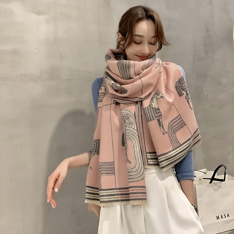 Syal &quot;Humble&quot; 60 x 190 Anggun motif Kuda yang mewah Bahan High Grade Cashmere Immitation