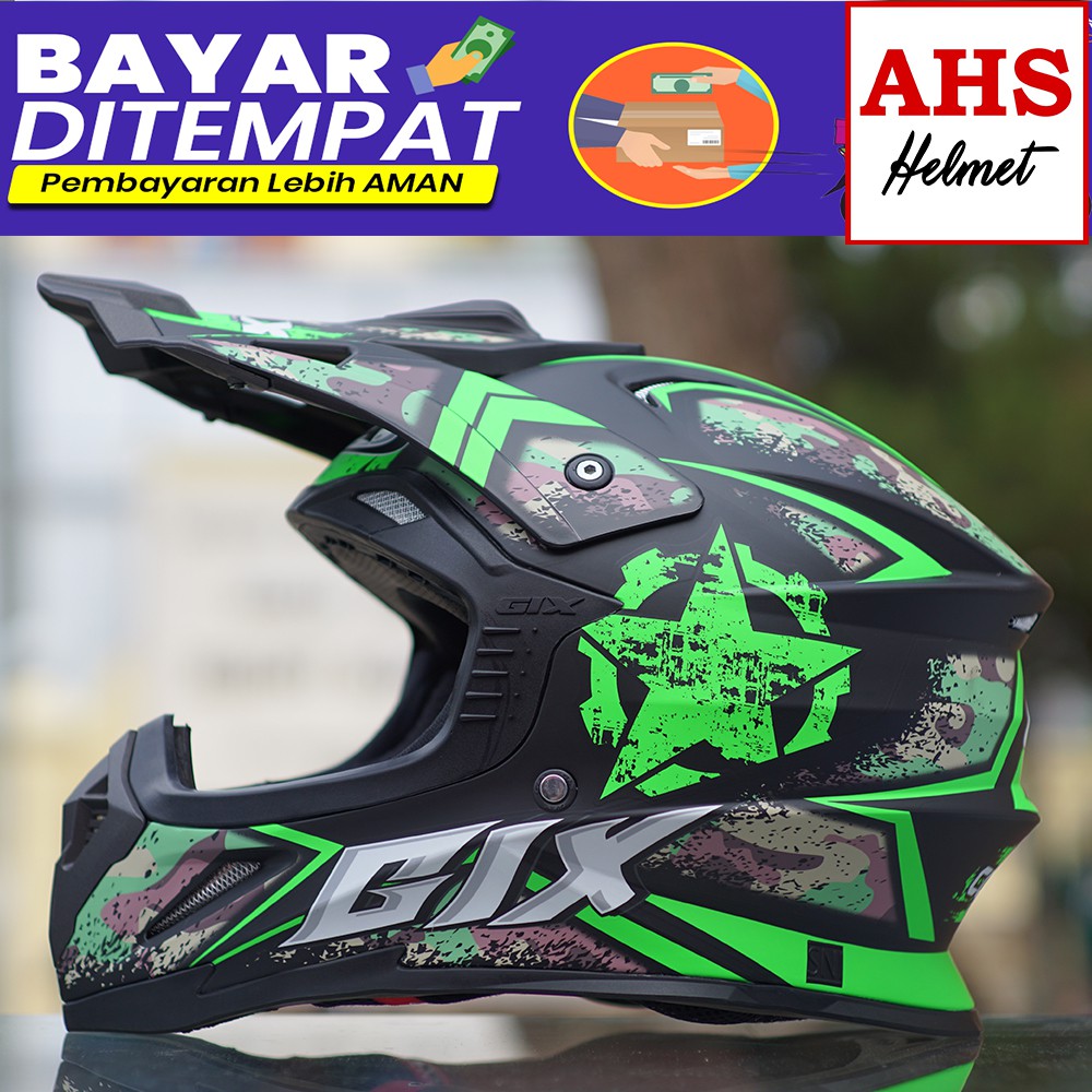 Helm Gix Cross Combat Motif Bintang - Free Sarung Helm Trail Original Gix Supercross